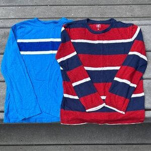 GAP Kid Long Sleeve Red Blue Striped Shirt Bundle, Classic, Casual, Size M (8-9)
